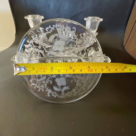 Vintage Fostoria Double Candlestick Navarre Etched Glass Flowers Base - Picture 9 of 10